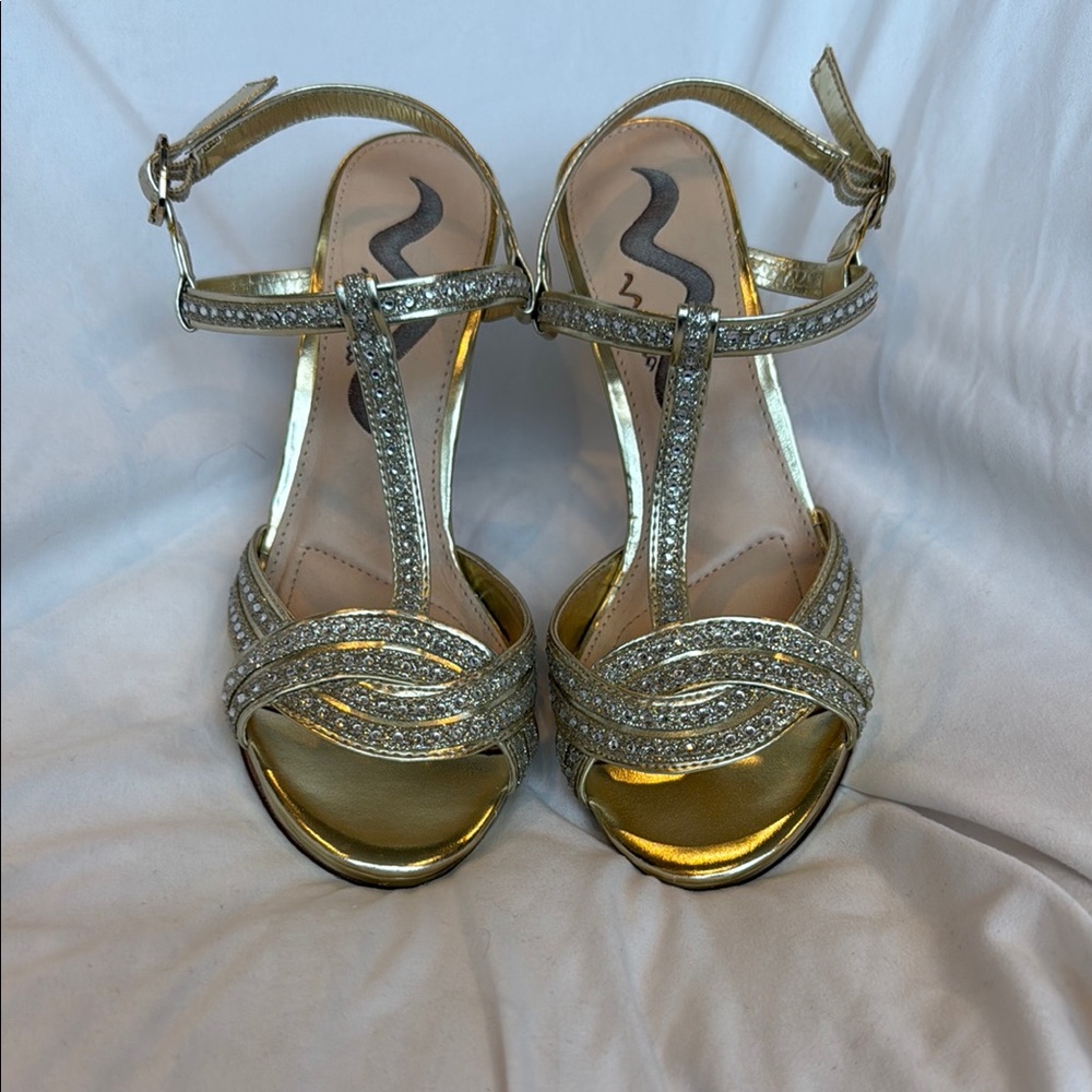Nina Shoes Gold Heels Strappy Ankle Strap